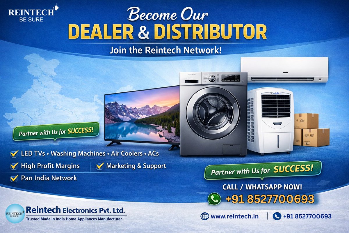 ReintechPvtLtd's tweet image. Grow your business with reliable quality and trusted performance — partner with Reintech Home Appliances today. 

Fill Form: reintech.in/get-distributo…
#Reintechbesure #Dealers #Distribution #Makeinindia #Brand #BusinessGrowth #opportunity #IndiaIsHome4AI #angelicintelligence