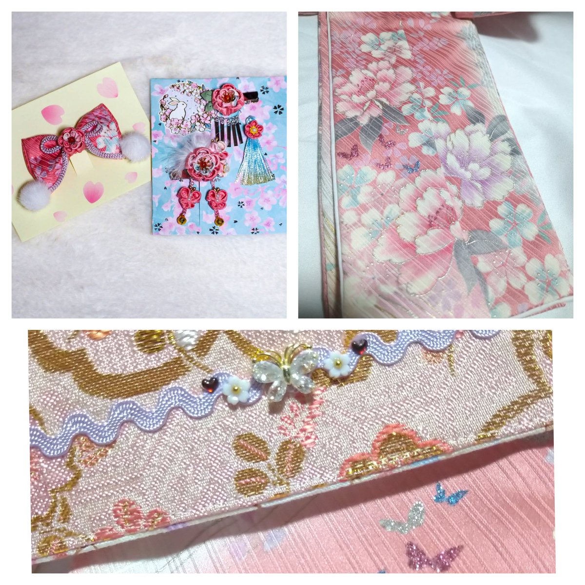 こちらのSDMサイズのお着物セットのお譲り先を募集致します🙇

🌸お着物.帯，髪飾り三つ.帯飾り一つのセットになります。髪飾り（リボン）にはカーネリアンを使用しペアの髪飾りにはカーネリアンとオレンジガーネットを使用🌸帯についている蝶々はキュービックジルコニアです✨