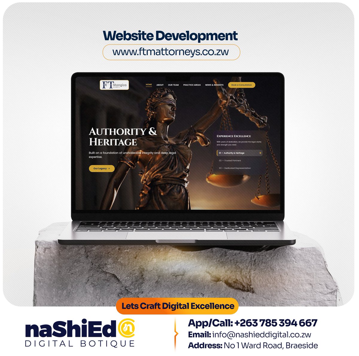 NashiedDigital's tweet photo. 𝕮𝖆𝖘𝖊 𝕾𝖙𝖚𝖉𝖞
FT Mangiza Attorneys  Legal Services
 https://t.co/i2AjI82HQJ
We designed a modern, authoritative website reflecting their heritage and excellence, with clear services and seamless booking.

Built to lead. #Bold26 https://t.co/72wvOBbhtx