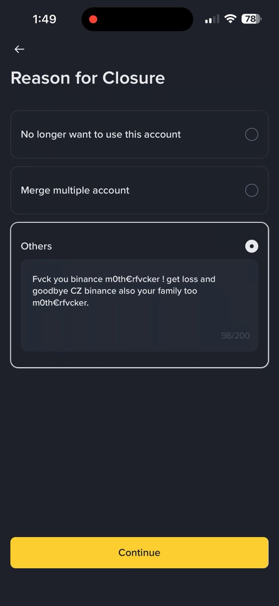 The_Daus07's tweet photo. I closed #binance account cause @cz_binance and @_RichardTeng behinds every crypto price manipulation and they responsible for the 10/10 crash that tooks so many live and someone's fortune. #boycottbinance forever. https://t.co/1dhgupWSXu