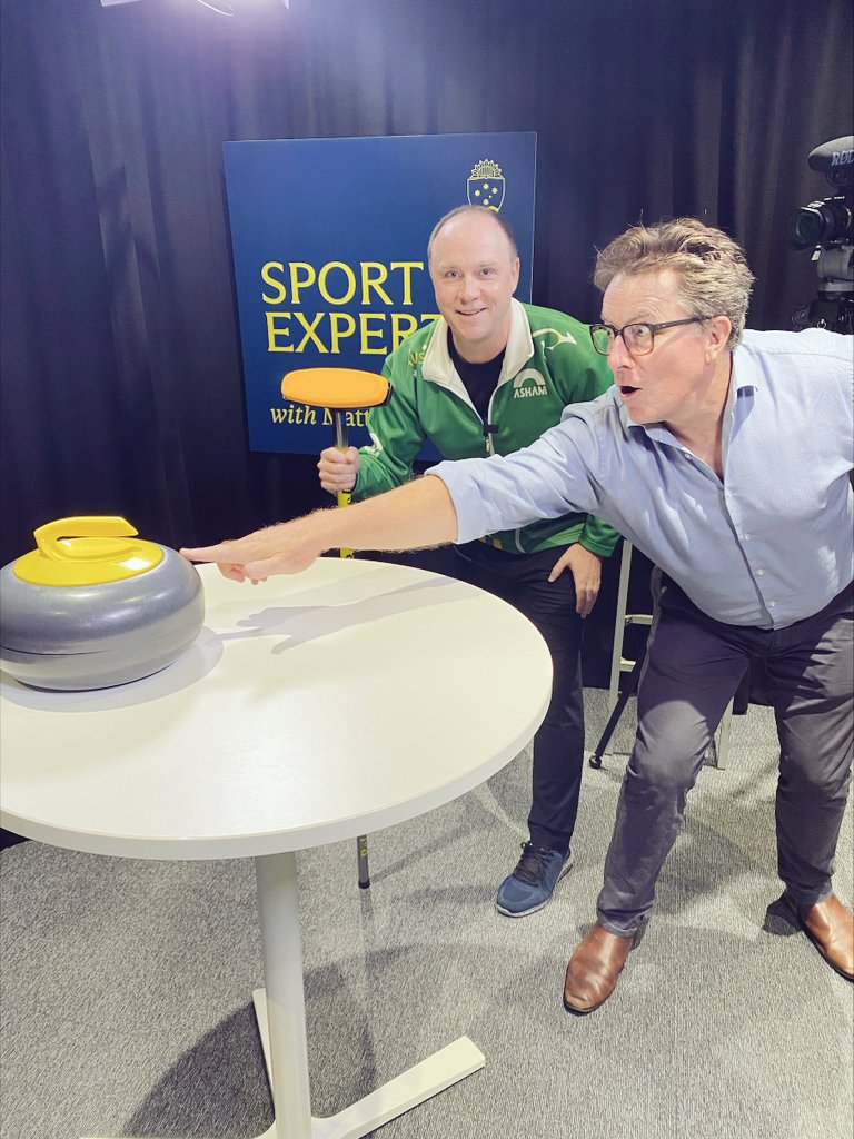 MerchantJW's tweet image. In the studio today with @MattWebberWrite talking curling ... and other things #curling #bondsport #cleanIT @BondUniversity