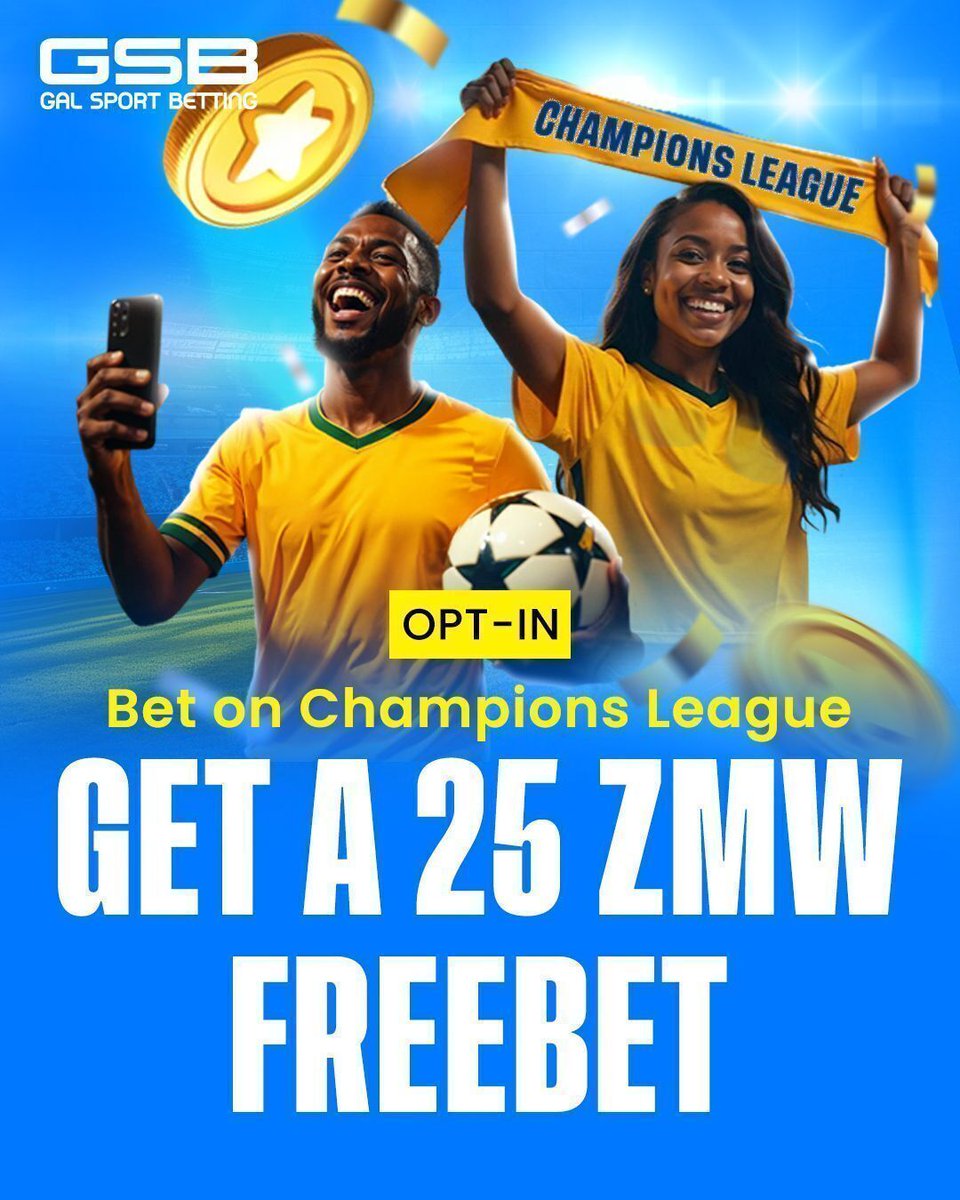 ⚡ Feel the Champions League thrill like never before! ⚡
Opt in, stake 25 ZMW or more, and score a 25 ZMW FreeBet to keep the action alive! ⚽🔥

PLAY NOW 👉 buff.ly/zST6ybD

#UCL #FreeBet #GameOn