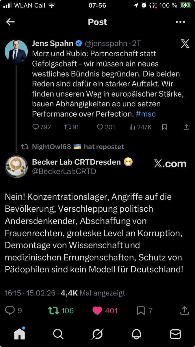 Es sagt viel über ⁦<a href="/jensspahn/">Jens Spahn</a>⁩ s Wahrnehmung in der Bevölkerung aus wenn seine Posts auf dem rechten Portal X seltener geteilt und nur halb soviele Herzen bekommen wie eine seiner  Antworten

⁦<a href="/CDU/">CDU Deutschlands</a>⁩ befreit euch von Ballast
#spahnuntersuchungsausschuss