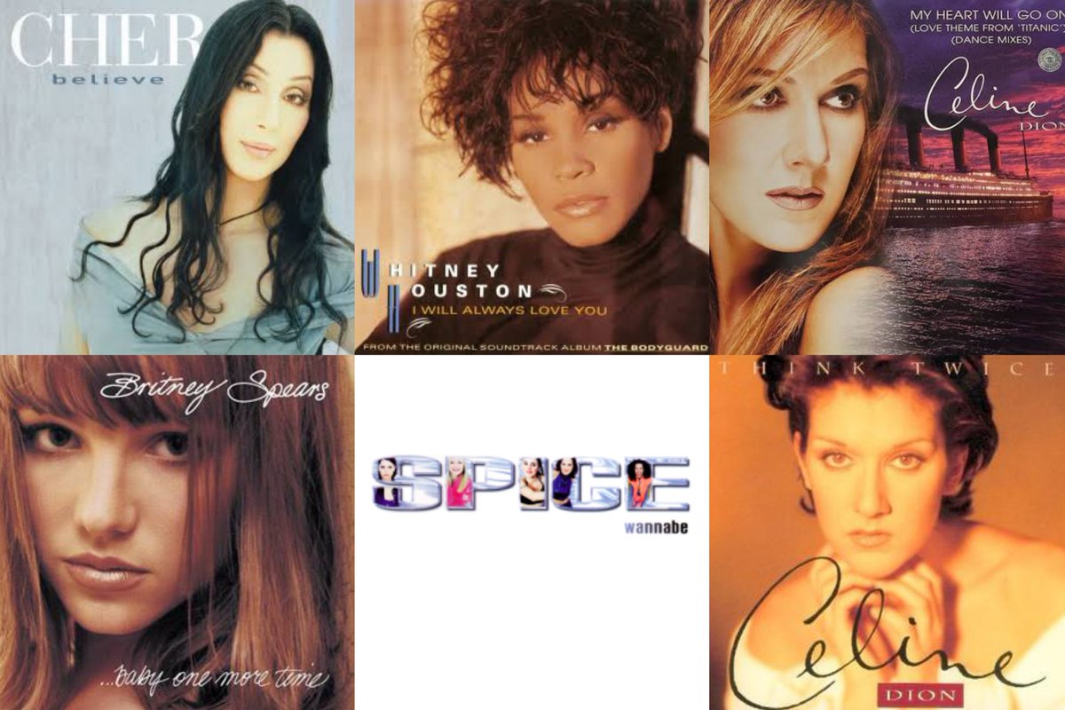 CelineDionPHL's tweet image. Best-selling singles of the 1990s in the UK (Female).

@cher #whitneyhouston @celinedion @britneyspears #SpiceGirls