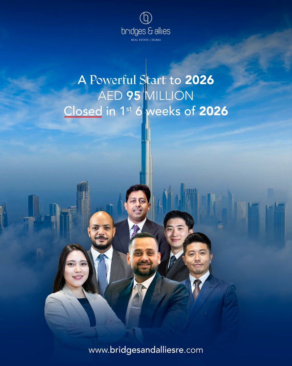 bridges_allies's tweet photo. Over AED 95,000,000 closed in just 6 Weeks by our unstoppable agents at @bridges_alliesre.

Driven. Focused. Results-oriented.

Proud of the team. Grateful to our clients.
We’re just getting started. 🚀

#BridgesAndAllies #DubaiRealEstate #Sold #RealEstateSuccess https://t.co/fDcNEpos77