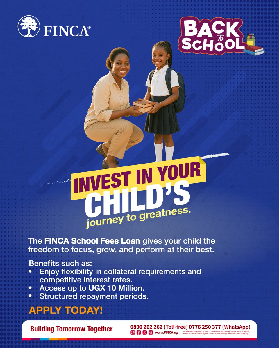FINCA_Uganda's tweet photo. Enable your child to focus on what matters and ensure their learning continues without interruptions with the FINCA Education Loan.

Visit a branch near you today. https://t.co/9FX53blxIG