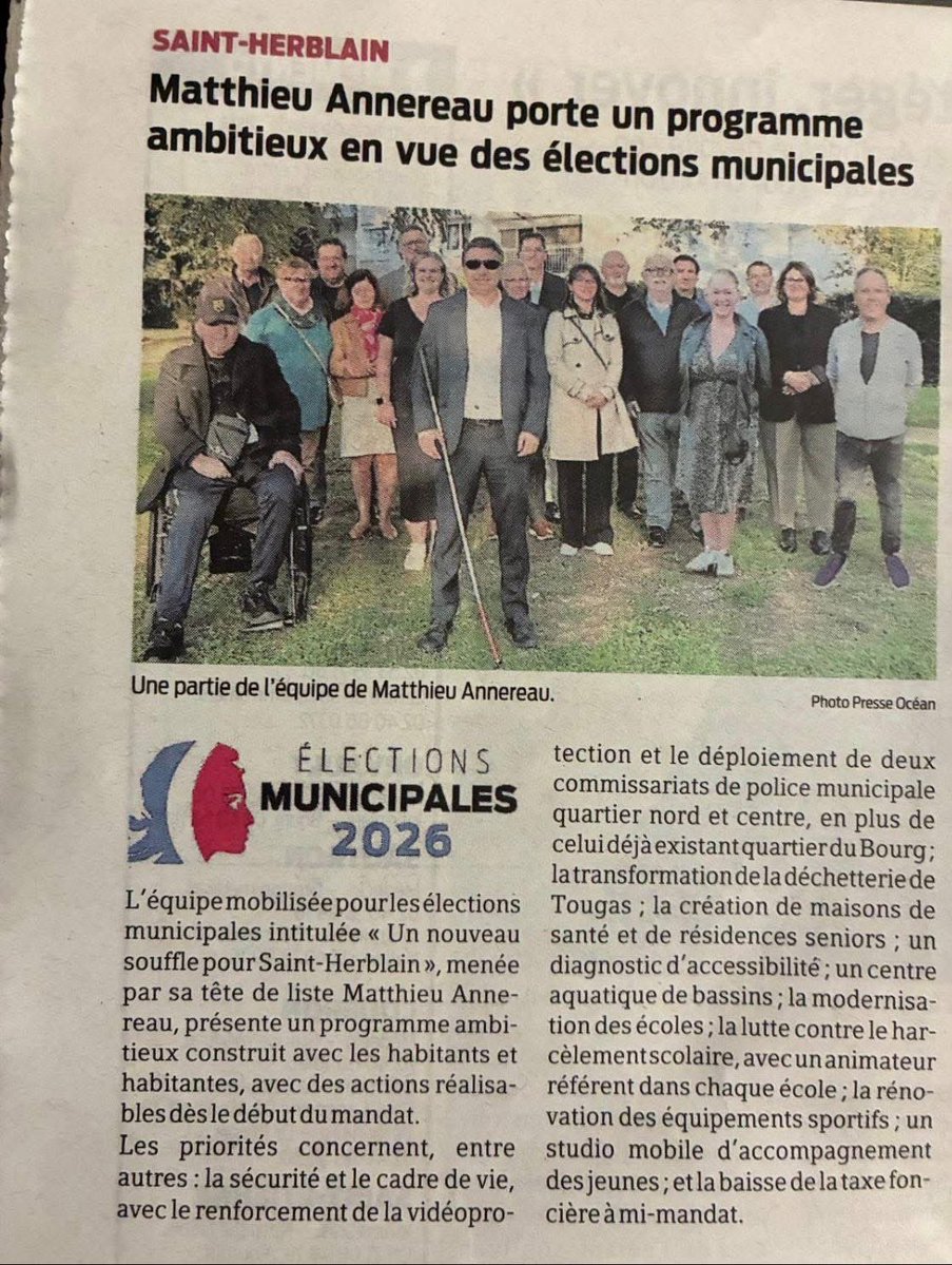 Dans <a href="/presseocean/">Presse Océan</a> , notre liste met des propositions concrètes sur la table pour améliorer demain le quotidien des habitantes et habitants.
C’est ça donner un nouveau souffle à #SaintHerblain , du bon sens et de l’action !
#Municipales2026 #Annereau2026

ouest-france.fr/elections/muni…
