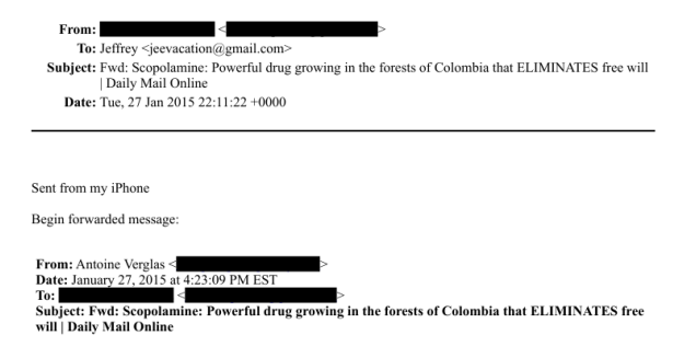 Epstein: "ask chris about my trumpet plants at nursery"

A seemingly innocent line until you know Angel's Trumpet produces scopolamine, also known as "devil's breath."

That’s a drug that wipes memory and makes victims completely compliant.

He was also forwarded an article