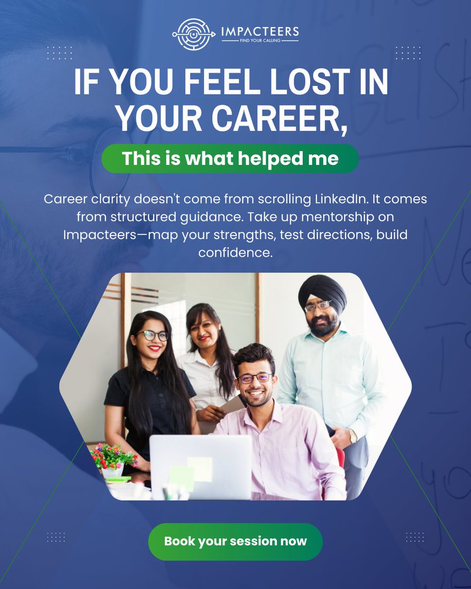 Book your mentorship session with Impacteers now and
take control of your career-
impacteers.com/home/mentors

#CareerClarity #CareerGrowth #MentorshipMatters
#Impacteers #FindYourCalling