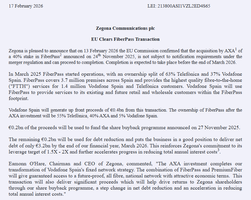 entrustTMF's tweet photo. #ZEG Zegona EU Clears FiberPass Transaction

https://t.co/FYcpxP7EdL https://t.co/qLlmr6EP2l