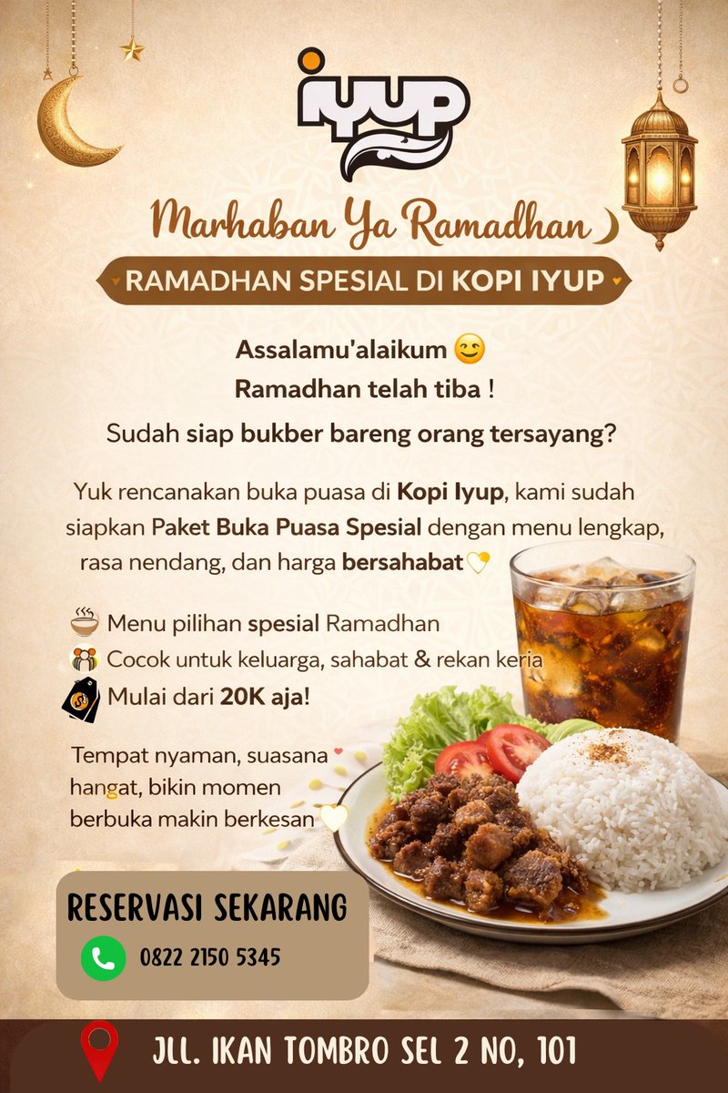 zariraande's tweet photo. Marhaban Ya Ramadhan🌙
Ramadan vibes + bukber + Iyup = combo paling pas!

Paket buka puasa mulai 20K aja udah dpt menu lengkap

Siapa yg tiap Ramadan pasti ribet cari tempat bukber? 
Udah sini aja.

📍Jl. Ikan Tombro  No.101 – Malang
Reservasi sblm FULL 👉 https://t.co/xeNIiHXxpB https://t.co/G6eLTCriQ1