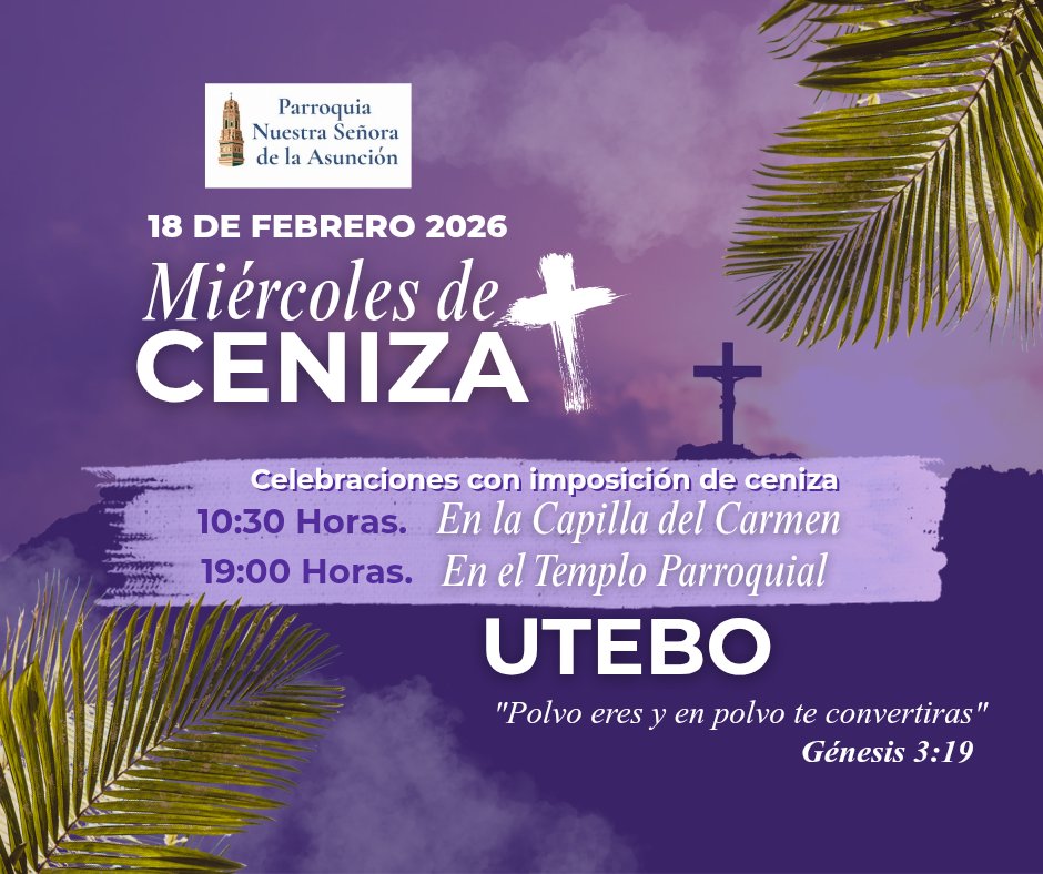 Mañana comienza el Tiempo de la Cuaresma, con el Miércoles de Ceniza.
Habrá dos celebraciones, una en la Capilla y otra en el Templo Parroquial.
"Conviértete y Cree en el Evangelio"