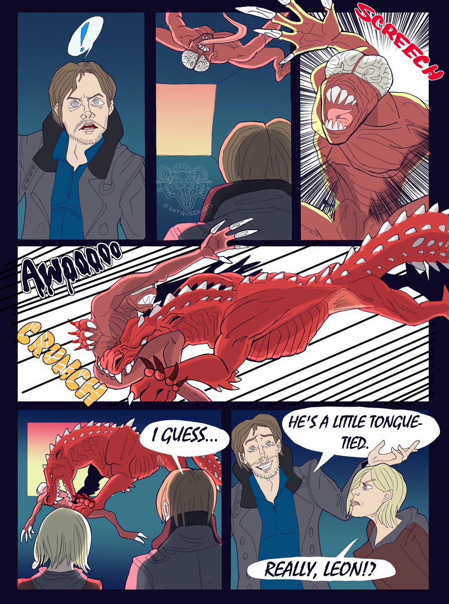 RatQueenArts's tweet photo. @CapcomUSA_ Something I quickly whipped up for the release of Resident Evil 9. Re and Monster Hunter fans unite behind the man with his one-liners. #MonsterHunter #ResidentEvil #capcom https://t.co/88Bce0HjmW