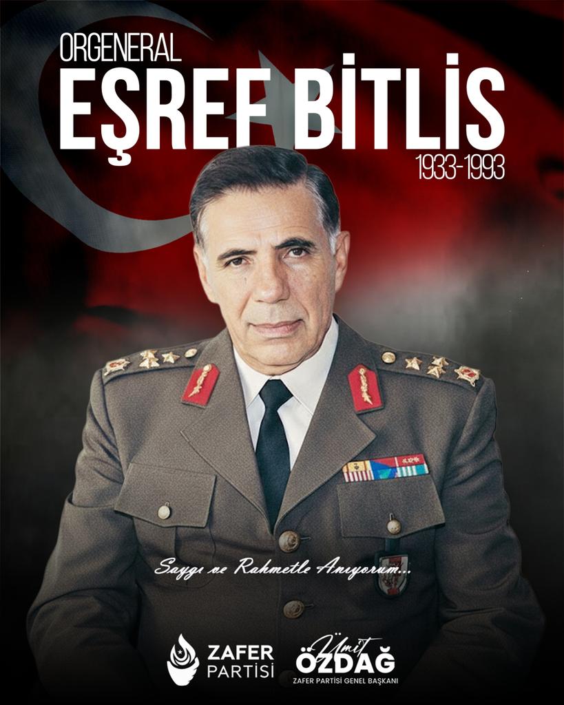 Terör Örgütü PKK'nın yer yüzünden sonsuza dek silinmesine yönelik büyük bir operasyon hazırlığı için Diyarbakır'a giden askeri uçağın düşmesi sonucu şehit düşen Jandarma Genel Komutanı Orgeneral Eşref Bitlis ve silah arkadaşlarını şehadetlerinin yıl dönümünde saygı ve rahmetle