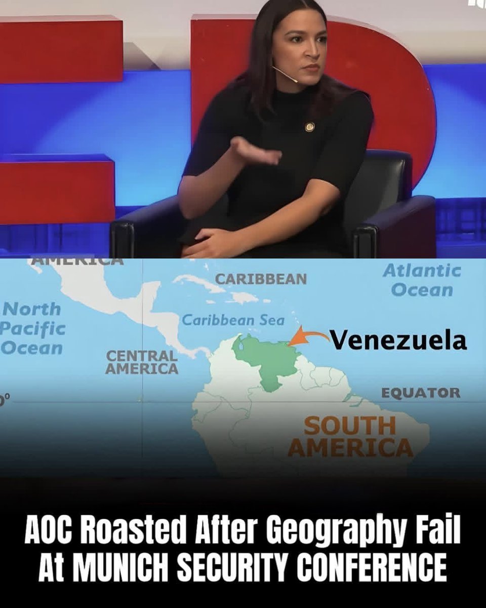 Alladinumar's tweet image. AOC just got SCHOOLED by basic geography, pontificating at Munich that we "can’t just capture the leaders of nations like Venezuela because they are below the equator"! 

#alexandriaocasiocortez #aoc #munich #equator