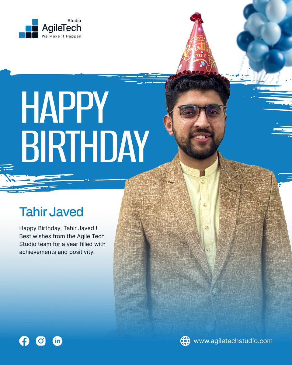 agiletechstudio's tweet photo. Happy Birthday, Tahir Javed! Wishing you success, happiness, and a wonderful year ahead. 🎉
#HappyBirthday #TahirJaved #BestWishes #StayBlessed #TeamCelebration #INDvsPAK #目黒蓮誕生祭2026 https://t.co/v982hRbI0C
