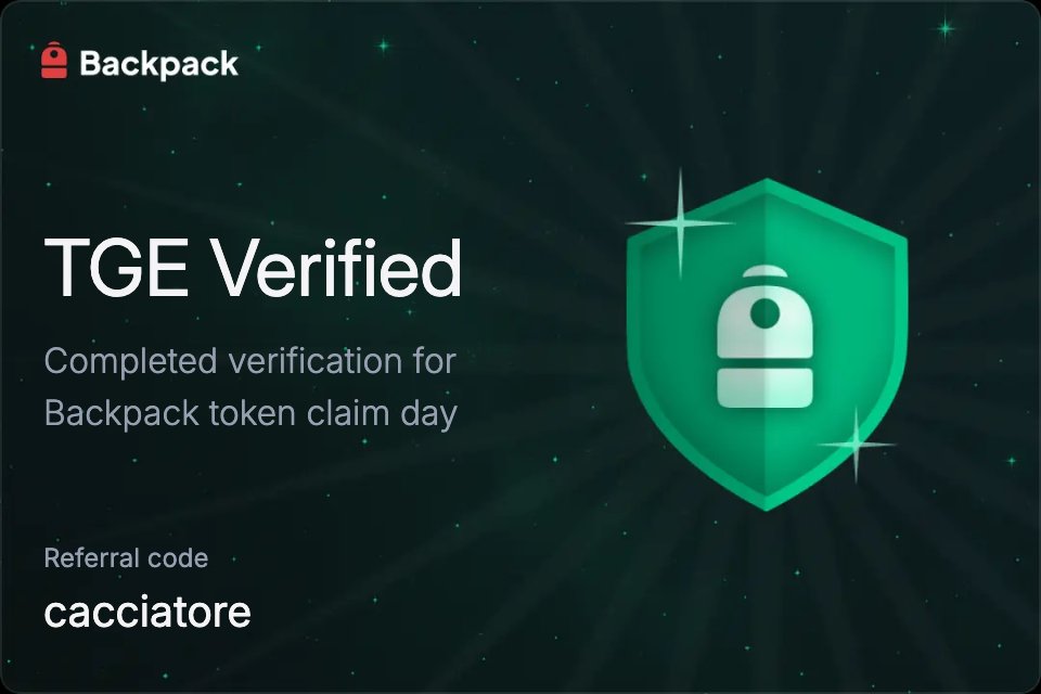 gm cacciatori 

Ci siamo oramai, sempre più vicino a uno dei TGE più attesi 

un ultimo step di verifica per il giorno del claim su <a href="/Backpack_ITA/">Backpack Italia🎒</a> 

quanti punti avete?