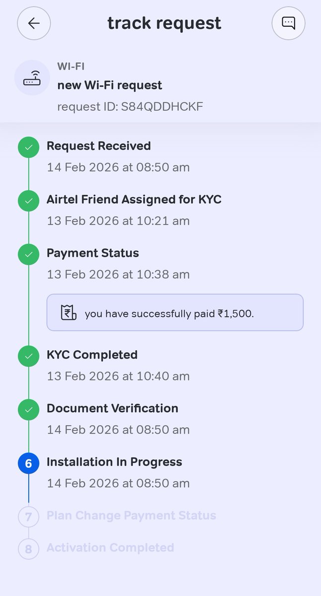 PadhyBhavana's tweet photo. I purchased an Airtel Fiber connection from Airtel on 13 Feb. The agent promised installation within 48 hours but its been 5 days with no update. Poor response and false promises.Fraudulent system
@airtelindia 
@airtelnews https://t.co/Shf51sqcoQ