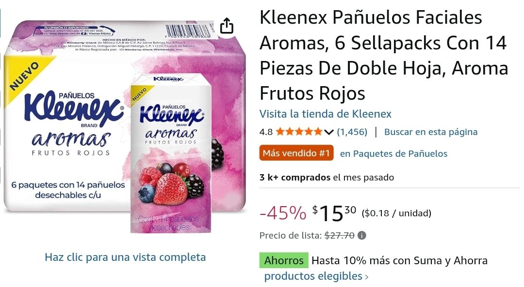 Amazon: Kleenex Pañuelos Faciales Aromas, 6 Sellapacks Con 14 Piezas De Doble Hoja, Aroma Frutos Rojos

$15 con Planea y Ahorra

amzn.to/49GFWeP

Vendidos y enviados por Amazon México.