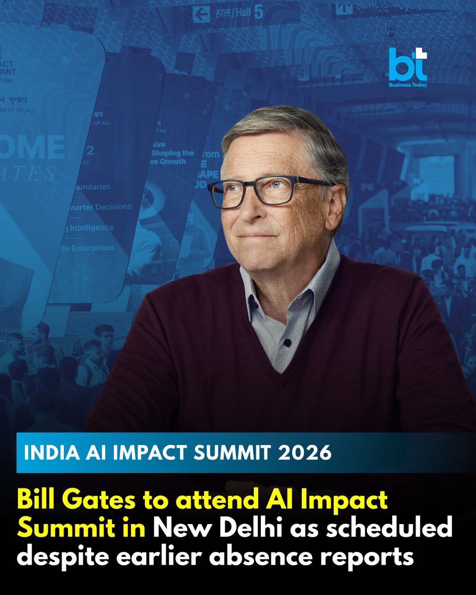business_today's tweet photo. #BillGates will attend the #IndiaAIImpactSummit in New Delhi and deliver his keynote as scheduled, a Gates Foundation spokesperson told ANI, reversing earlier indications that he would skip the event after his India visit drew online criticism linked to Epstein-related documents.
The Microsoft co-founder and Chair of the Gates Foundation had initially been reported as not attending the AI-focused gathering in the national capital. No official reason had been publicly stated at the time. The foundation has now clarified that his participation plans remain unchanged.
Read more: https://t.co/sMkDAJV9do
