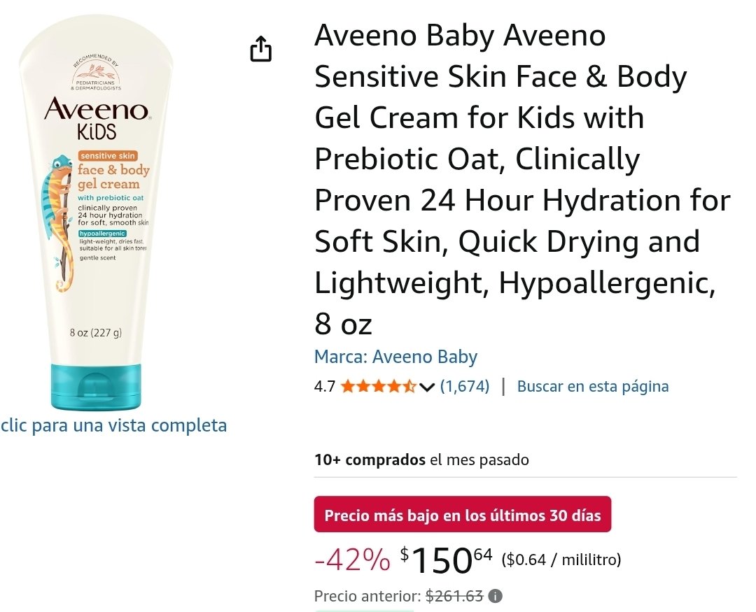 Amazon: Aveeno Kids - Crema en gel para piel sensible con avena prebiótica para niños, hipoalergénica, 227g - $150

amzn.to/4rFoaAJ

Vendida y enviada por Amazon México.