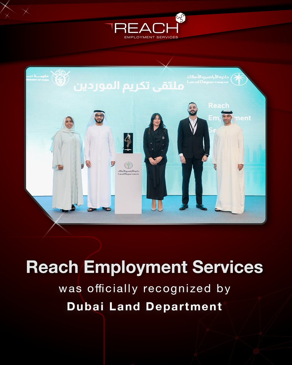 EmploymentReach's tweet photo. A proud milestone for Reach Employment Services, honored by Dubai Land Department
We extend our sincere appreciation for this recognition and look forward to continued collaboration and shared success

#ReachEmployment #ReachAcrossRegion #DubaiLandDepartment  #Awarded #UAE #Dubai https://t.co/fT4VuWMub4