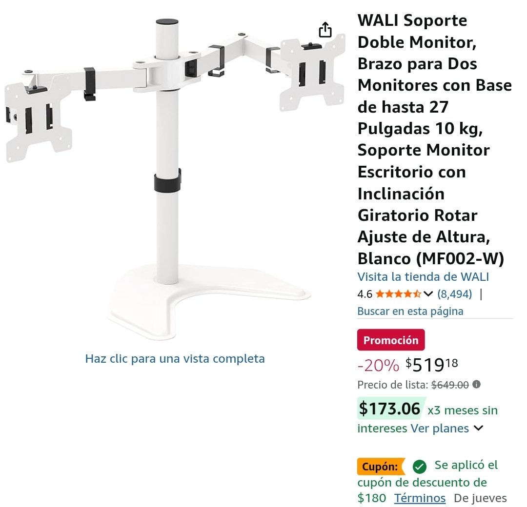 Amazon: WALI Soporte Doble Monitor, Brazo para Dos Monitores con Base de hasta 27 Pulgadas 10 kg, Soporte Monitor Escritorio con Inclinación Giratorio Rotar Ajuste de Altura

$339 aplicando el cupón del vendedor

amzn.to/4tFheVj