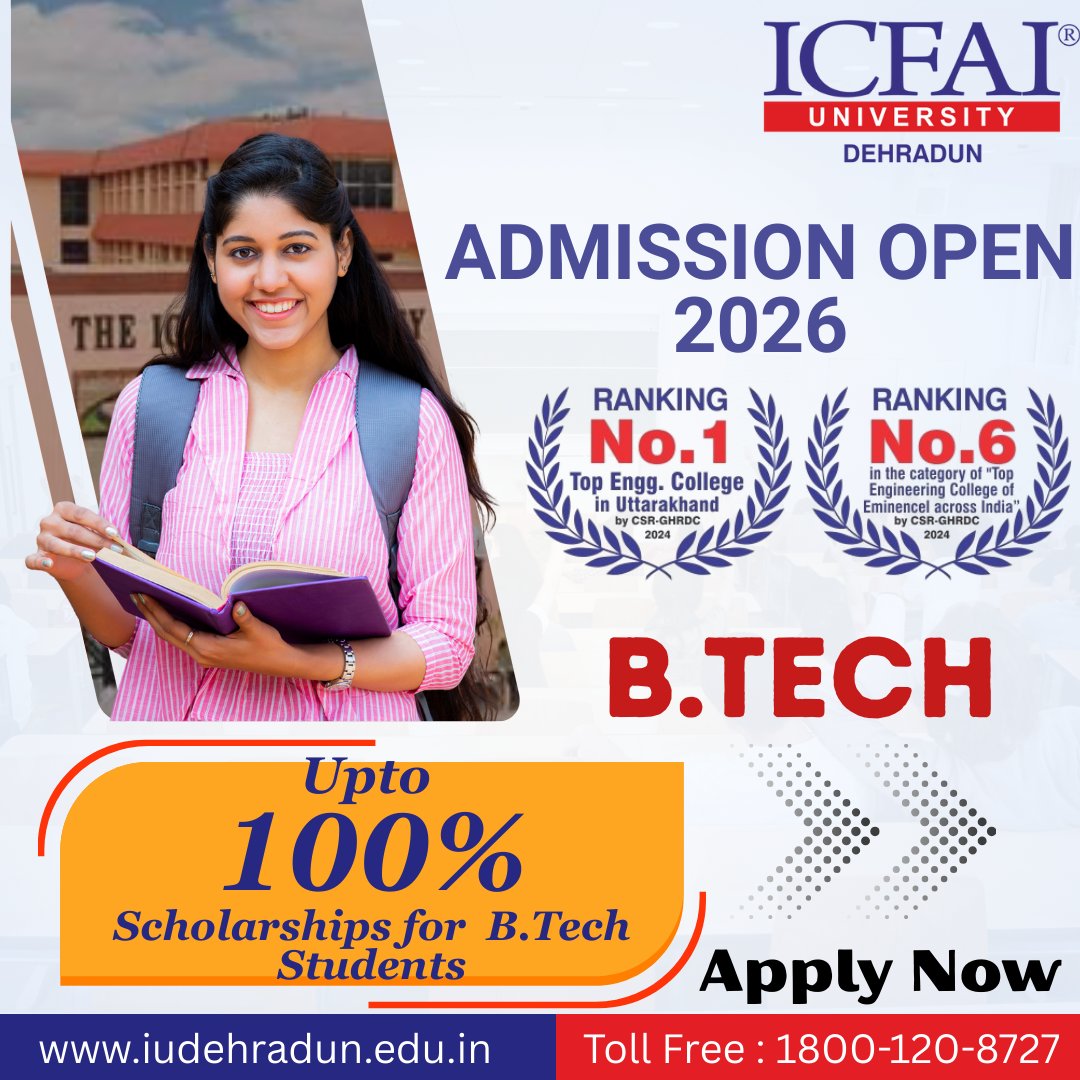 🎓ADMISSIONS OPEN 2026 – B.Tech
Apply Today : forms.gle/g3BmJZpmKxy64U…
Ready to build your future with one of the top engineering institutions in Uttarakhand?🚀
🏆Ranked No.1 Top Engineering College in Uttarakhand
iudehradun.edu.in
Toll Free: 1800-120-8727