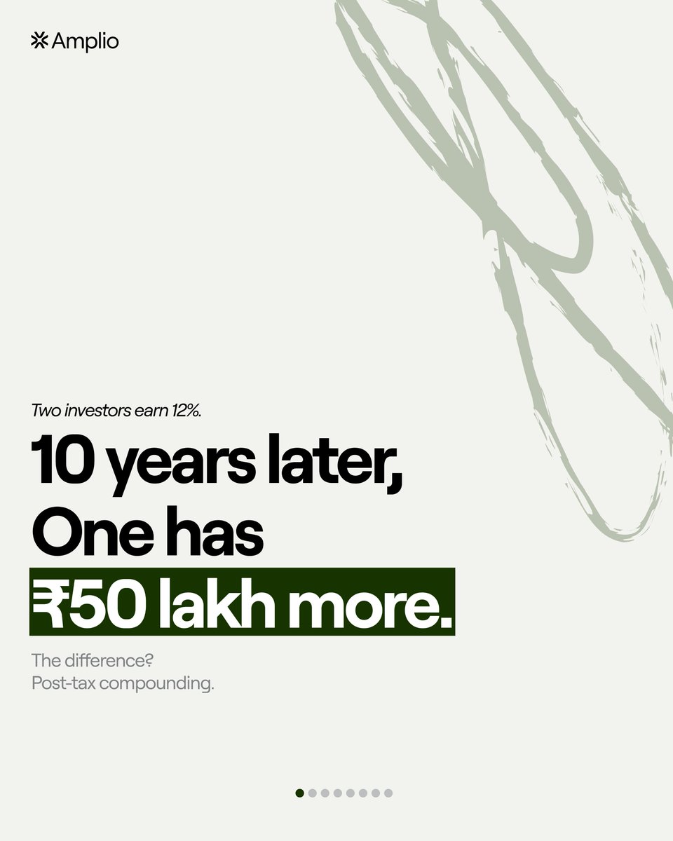 InvestAmplio's tweet photo. A 2% post-tax gap over 10 years = ₹50L on ₹1Cr.
Scale that to ₹5–10Cr and the difference becomes massive.

It’s not about higher returns.
It’s about what compounds after tax.

Structure decides outcomes. https://t.co/Q3nTYc16wh