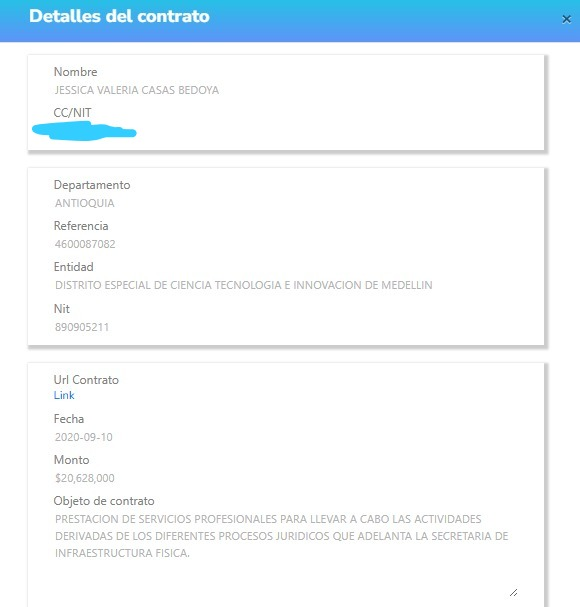 DanielESalazarH's tweet photo. La hija de la denunciada por presuntas coimas la candidata de la @PartidoASI_ Berenice Bedoya, es una joven con muchos talentos, entre ellos la capacidad de Ejecutar contratos en el Congreso y a la vez en diferenes gobernaciones y municipios desde enero de 2020 a la fecha a ejecutado ella solita $721.000.000 en contratos de prestacion de servicios como abogada, contratos desde la Alcaldia de @QuinteroCalle , Secretaria de Suministros, Instituto Pascual Bravo, Metrosalud, Municipio de la Ceja, Gobernacion del Valle, Gobernacion de Bolivar, y ojo a la cereza del pastel👇