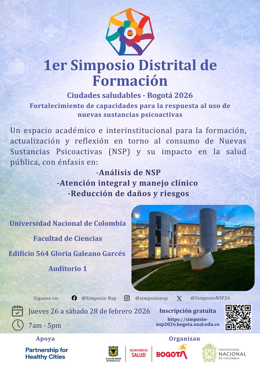 SimposioNSP26's tweet photo. Queremos invitarlos al primer simposio
distrital de formación📚. Un espacio para el
fortalecimiento de capacidades para la respuesta al uso de nuevas sustancias psicoactivas (NSP)💊. Encuentra más información en nuestra página web https://t.co/UIN1Yh9ELV #CiudadesSaludables https://t.co/qnWaHmp4Tg