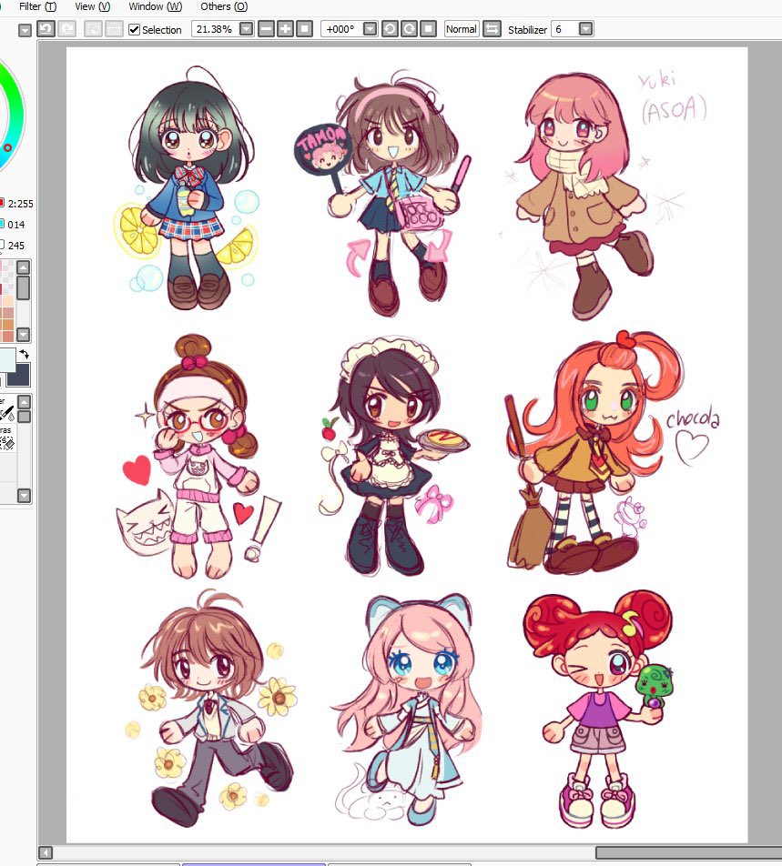 everyone is here for the shojo set pt2!! I’ll do some ajustements (rlly not a fan of how I drew misaki and I need to tweak Nina’s pose cuz she looks too much like the Tohru I drew before) :3 keychains should be there for paris manga in march…