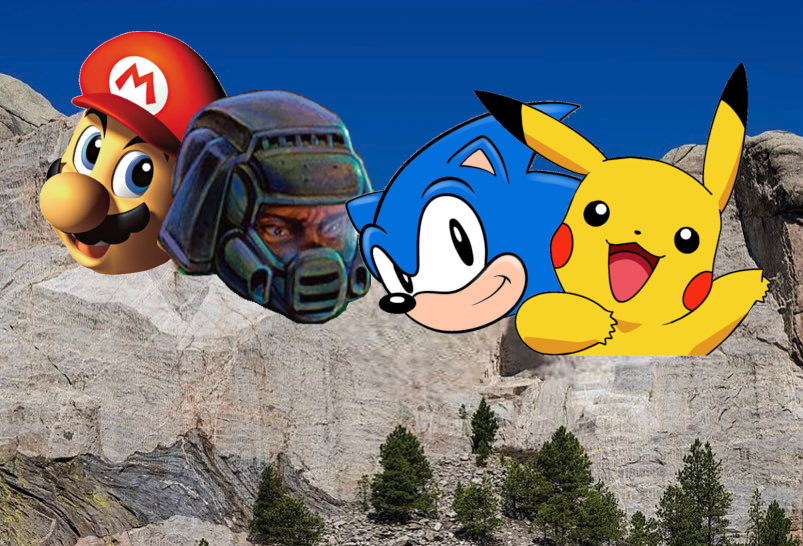 IMX_doomer's tweet image. Here, have a checkmark-free post of a Mt. Rushmore of videogame characters that you can freely interact with