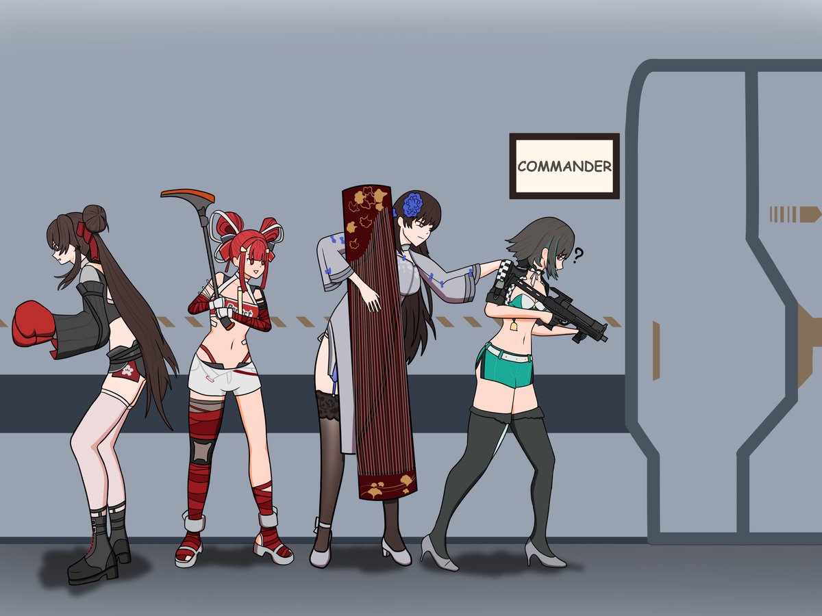 Zhaohui: Are you guys seriously going to visit like this?
The other three (together): YES.

 #ドールズフロントライン #ドールズフロントライン2 #girlsfrontline #girlsfrontline2 #少女前線 #少女前线 #黛煙  #Daiyan #朝暉 #Zhaohui #緋 #Faye #絳雨 #Jiangyu