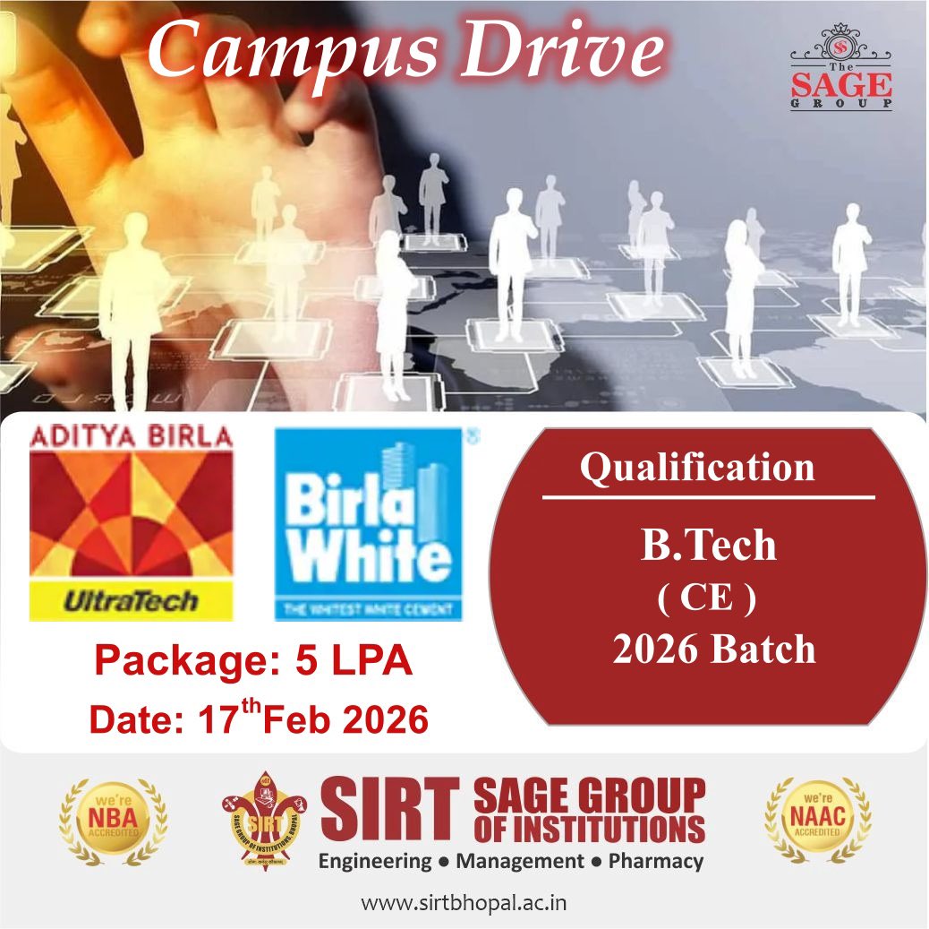 SIRT_BHOPAL's tweet photo. Campus Drive at SIRT is here! Get ready for the Best PLACEMENT Opportunities!💫

#campusdrive 
#BestPlacement 
#SIRTBHOPAL 
#TheSAGEGROUP #TopPlacementCollegesInBhopal https://t.co/F5jNBDC69T