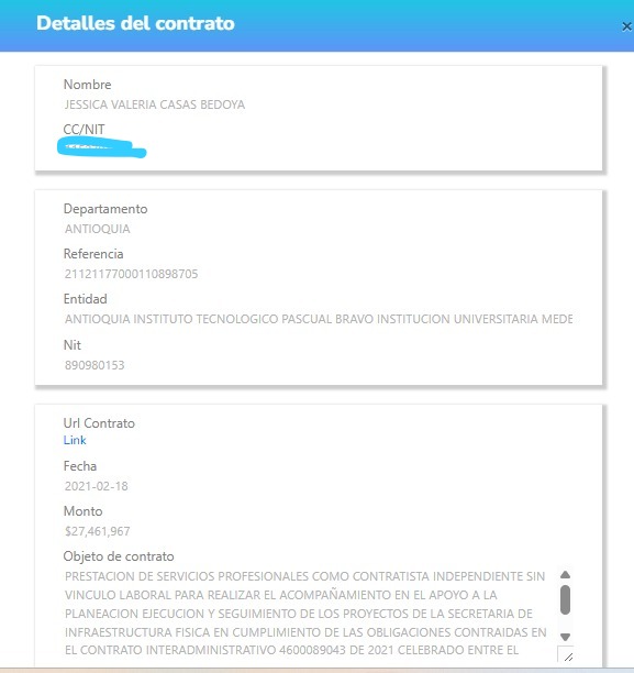 DanielESalazarH's tweet photo. La hija de la denunciada por presuntas coimas la candidata de la @PartidoASI_ Berenice Bedoya, es una joven con muchos talentos, entre ellos la capacidad de Ejecutar contratos en el Congreso y a la vez en diferenes gobernaciones y municipios desde enero de 2020 a la fecha a ejecutado ella solita $721.000.000 en contratos de prestacion de servicios como abogada, contratos desde la Alcaldia de @QuinteroCalle , Secretaria de Suministros, Instituto Pascual Bravo, Metrosalud, Municipio de la Ceja, Gobernacion del Valle, Gobernacion de Bolivar, y ojo a la cereza del pastel👇