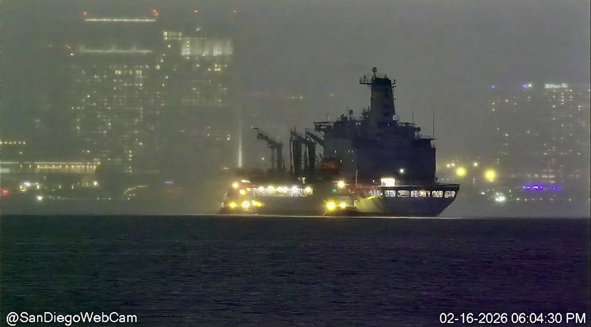 WarshipCam's tweet photo. USNS Patuxent (T-AO-201) Henry J. Kaiser-class replenishment oiler coming into San Diego - February 16, 2026    SRC: YT- SanDiegoWebcam https://t.co/eatvlrxmpo