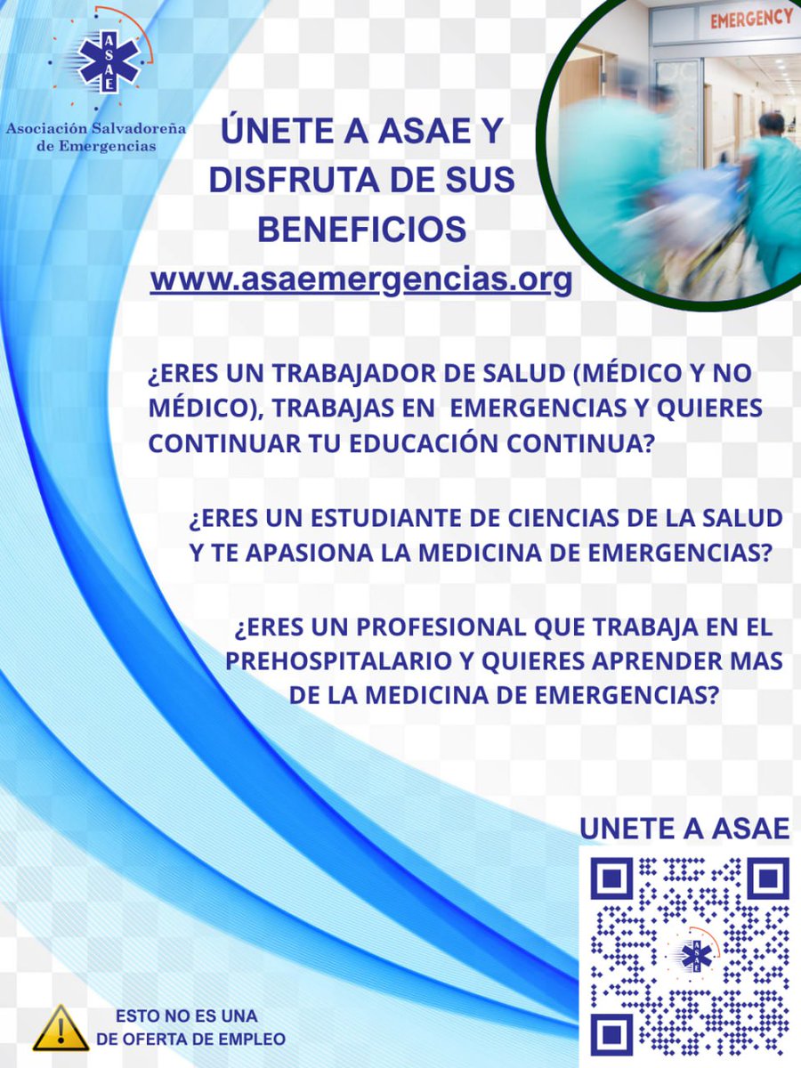 Se parte de la Asociación Salvadoreña de Emergencias (ASAE) inscribiéndote en una de las categorías de membresía y gozar de los beneficios que se ofrecen.
<a href="/asemea_medicina/">ASEMEA</a> <a href="/AnesSalvador/">Asociación Nacional de Enfermeras de El Salvador</a>
#asaeoficial #MedicinaEmergencias #emergencymedicine