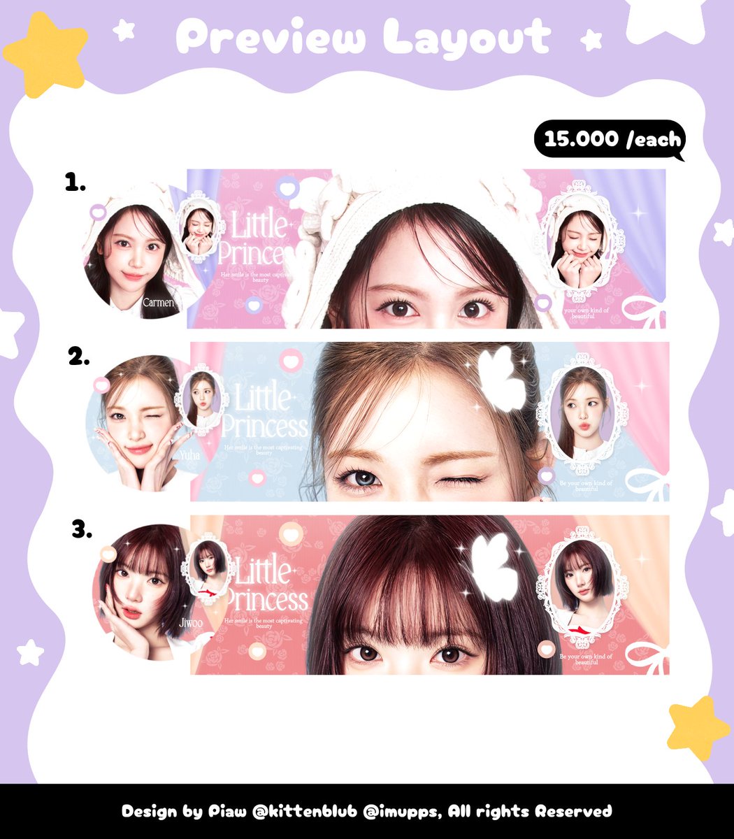 kittenblub's tweet image. 🍮💬 Help RT { Any interaction are appreciated! ✨️}

Layout ready stock Ian Stella Juun Carmen Yuha Jiwoo siap dijemput skrng &amp;gt;3&amp;lt;! Princess cantik nih 🦋🎀 #zonauang