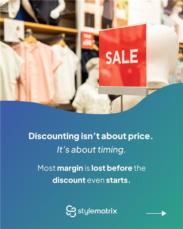Stylematrixau's tweet image. Discounts aren’t just about price, they’re about timing.

StyleMatrix tracks stock ageing and demand so you hit the sweet spot and protect profit.

#RetailStrategy #MarginProtection #StockManagement #StyleMatrix #OptimisedMarkdowns