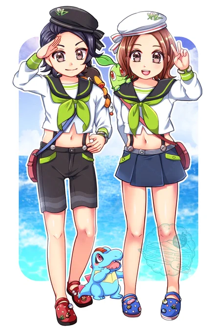 キョウヤ・セイカ・カラスバのセーラー服とポケ達