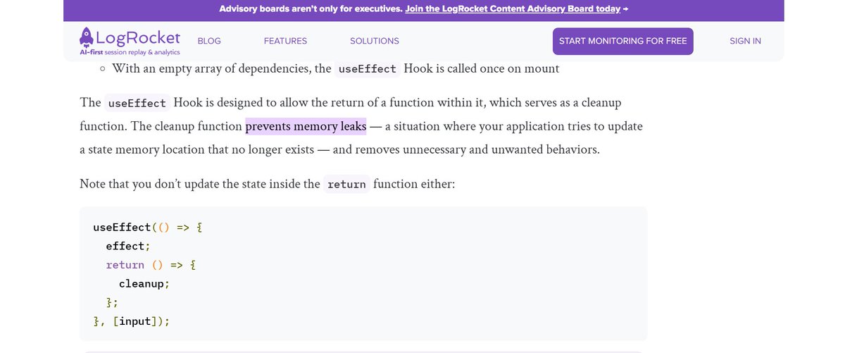 Neelam92004's tweet photo. Got this naturally understandable definition after searching many times... 

Thanks for the blog... #useEffect #CleanUp #Function https://t.co/Cw823Rp207
