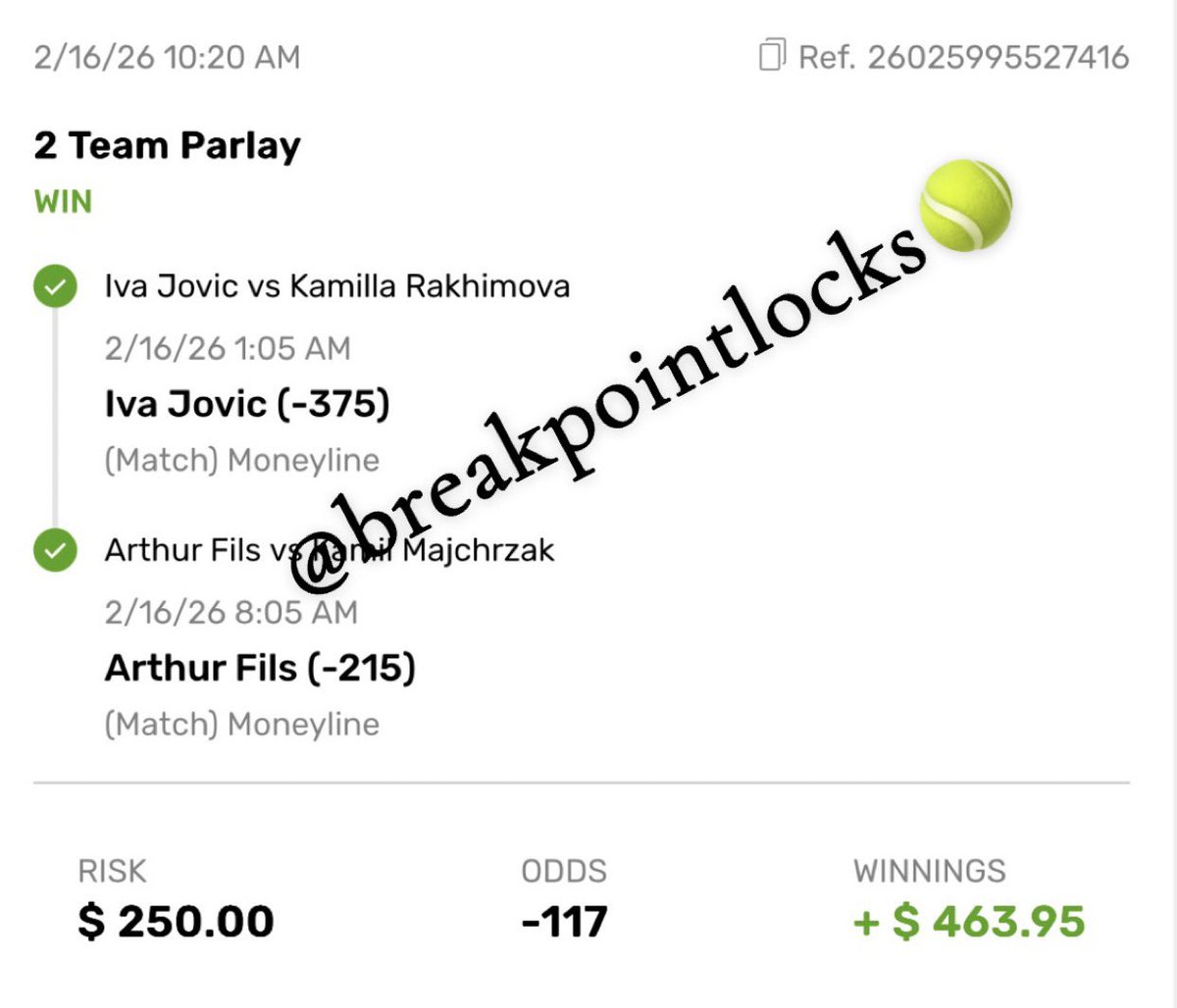 FULL SWEEP 🧹

I’m Truly Blessed🥹 

This is how you bet on Tennis🎾

#Gambling𝕏 #BettingCommunity #OnyxOdds #Bovada #Tennis