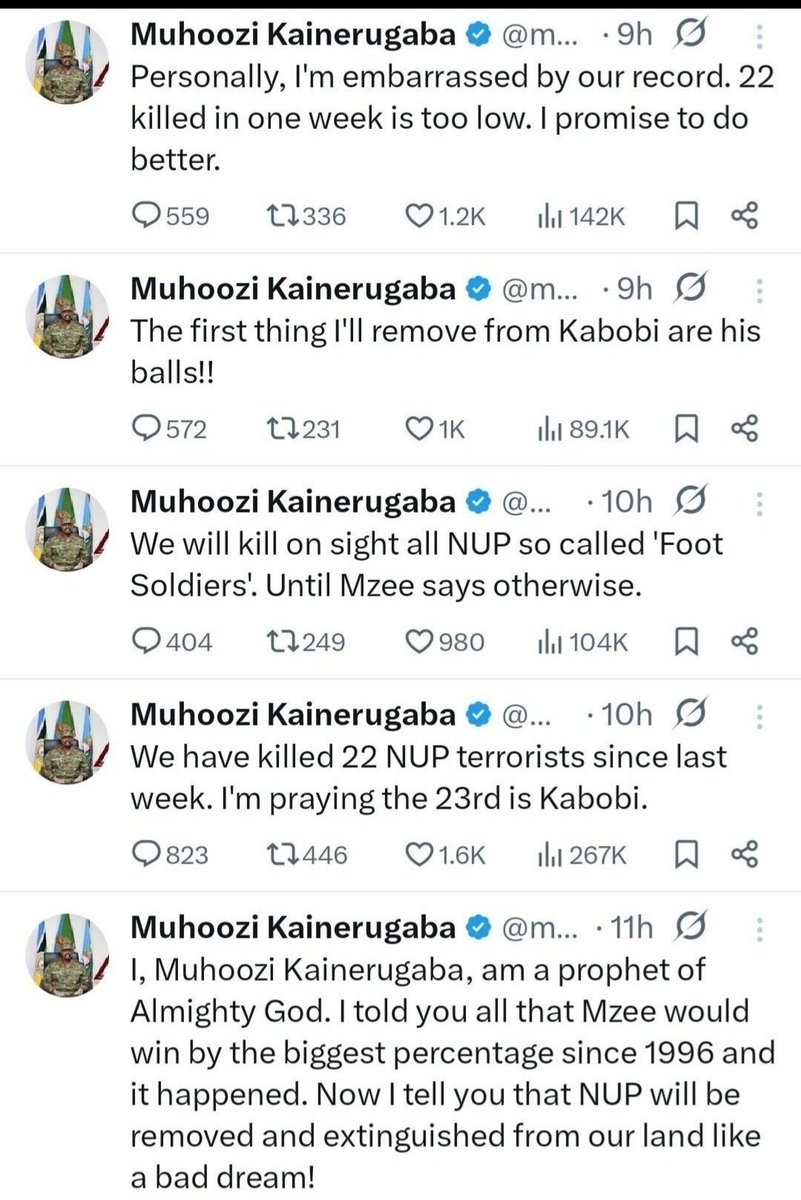 allimadi's tweet photo. The politically and morally bankrupt #MilitaryRegime of #Murder and #Torture can't Take #Uganda Anywhere. Even #Apologists such as @BBCAfrica
@worldbankgroup #AjayBanga @IMFNews @IMFAfrica @KGeorgieva Should be able to see this.
#SeniorDictator @KagutaMuseveni & #Imbecile #JuniorDictator @mkainerugaba continue adding potential charges with new crimes.
Who would still finance such a regime? Even Amin and Saddam Hussein never boasted of torture & murder unlike #Museveni through #Muhoozi
@SecRubio @SenatorRisch @Keir_Starmer @EmmanuelMacron @PPouyanne @TotalEnergies @_FriedrichMerz