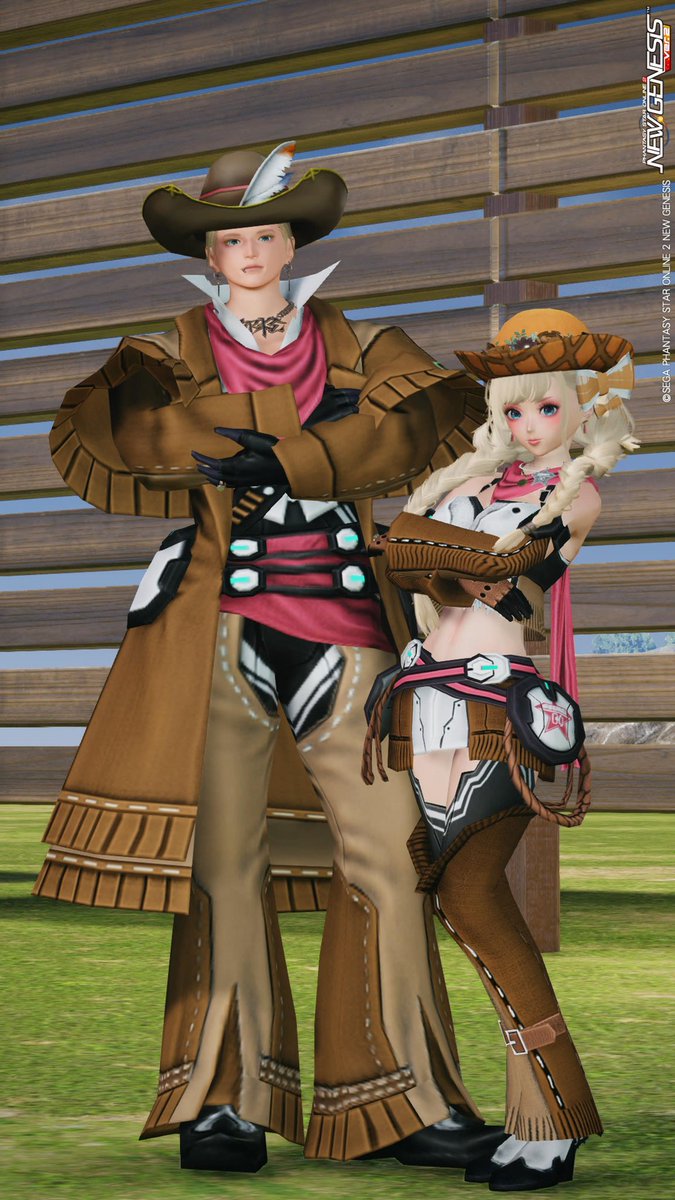 ウェスタンなカウボーイさんとカウガールさん!🤠

おそろいかわよい(♡ŐωŐ)💕

#PSO2NGS_SS 
#メンテの日じゃないけどssを貼る