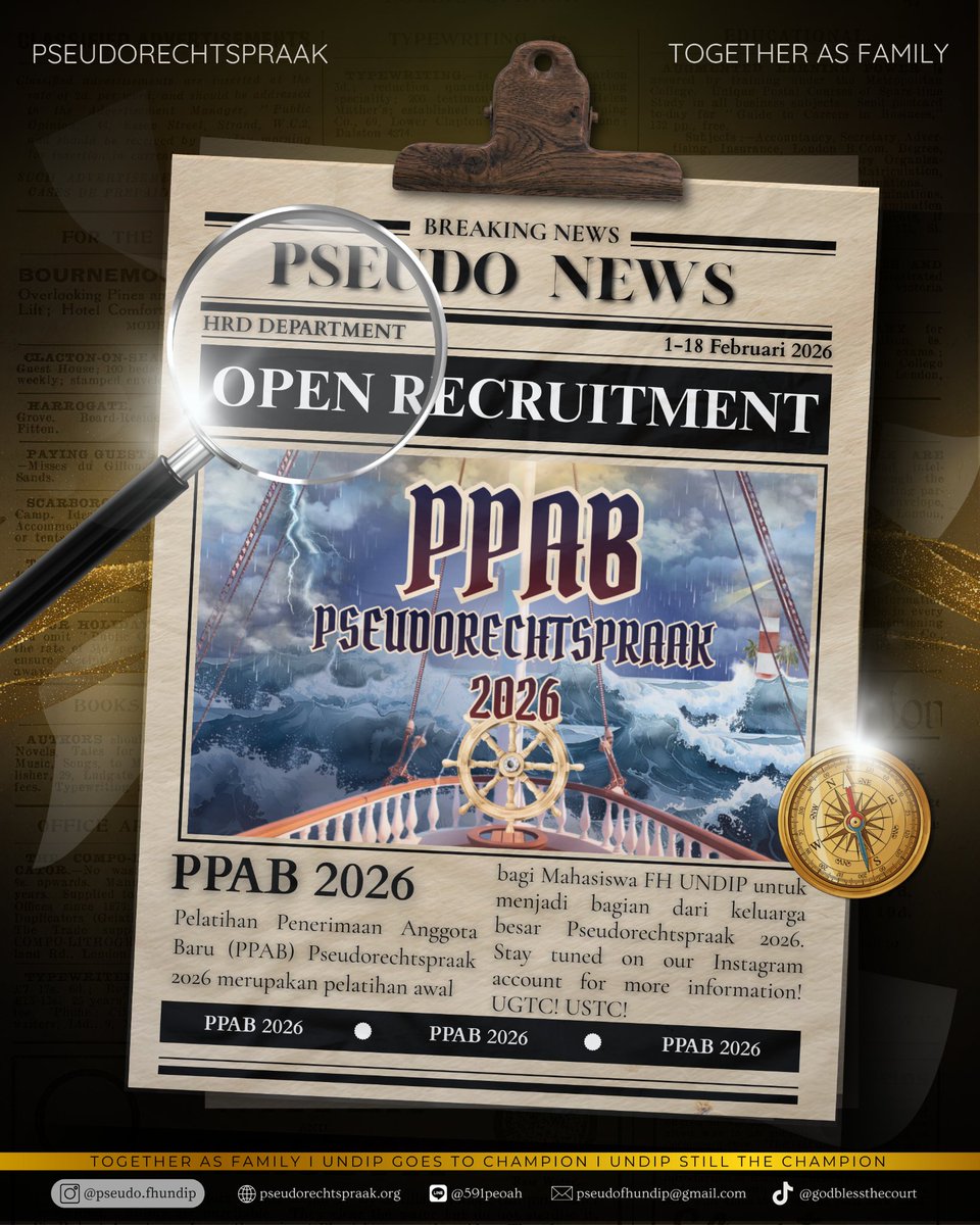 pseudo_fhundip's tweet photo. [OPEN RECRUITMENT PPAB PSEUDORECHTSPRAAK 2026] 

Haloo Mooters! Pendaftaran PPAB 2026 sudah dibuka nih! So, tunggu apalagi ⁉️ Segera daftarkan diri kamu dengan scan qr code di bawah yaa! Jangan sampai ketinggalan! 🤩 

#PPABPSEUDO2026 #TogetherAsFamily #UGTC #USTC https://t.co/NeqAA5qoZZ