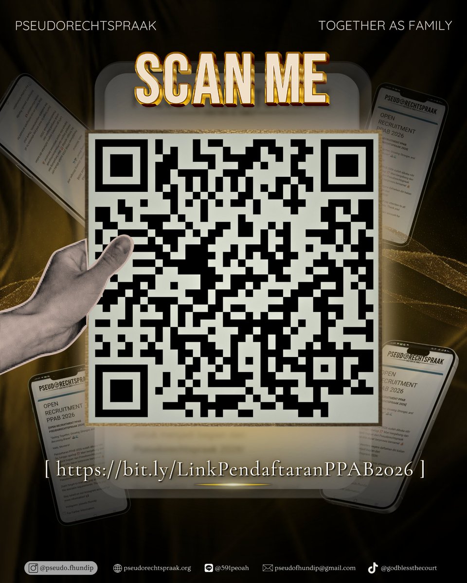 pseudo_fhundip's tweet photo. [OPEN RECRUITMENT PPAB PSEUDORECHTSPRAAK 2026] 

Haloo Mooters! Pendaftaran PPAB 2026 sudah dibuka nih! So, tunggu apalagi ⁉️ Segera daftarkan diri kamu dengan scan qr code di bawah yaa! Jangan sampai ketinggalan! 🤩 

#PPABPSEUDO2026 #TogetherAsFamily #UGTC #USTC https://t.co/NeqAA5qoZZ