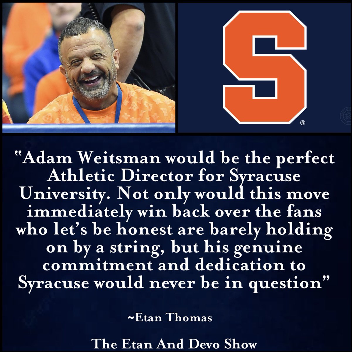 etanthomas36's tweet photo. Dear Syracuse Board Of Trustees: 
You all have allowed yourselves to be bullied into decisions that were not what was best for the program. We can’t dwell on the past, but now it’s time to move toward a new future and bring our school back to the prominence it once was. 
#Cuse 🍊 https://t.co/ofampKHKvb