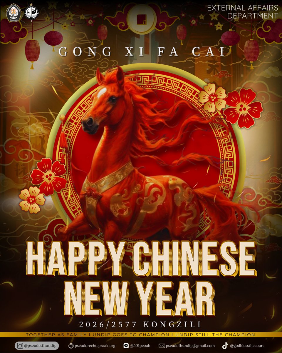 pseudo_fhundip's tweet photo. [SELAMAT TAHUN BARU IMLEK 2577]

Gong Xi Fa Cai! Di tahun Kuda Api ini, mari kita kobarkan semangat baru yang penuh keberanian dan kebijaksanaan. Mari melangkah lebih jauh dengan penuh rasa syukur. 

新年快乐万事如意!

External Affairs Department
#TogetherAsFamily #UGTC #USTC https://t.co/Iz6qgYqS7e