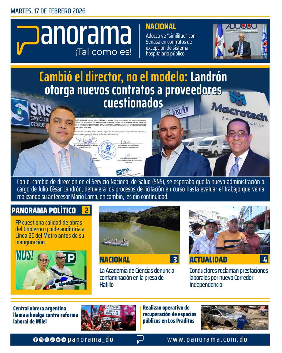Cambió el director, no el modelo: Landrón otorga nuevos contratos a proveedores beneficiados por Mario Lama.
panorama.com.do/cambio-el-dire…